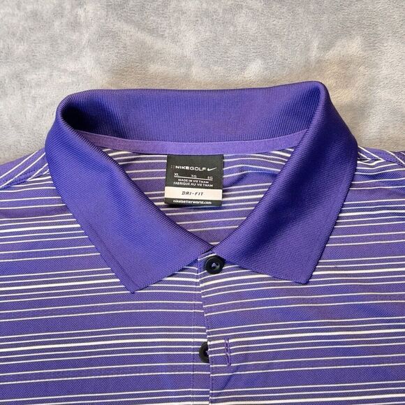 Nike Golf Dri Fit Shirt Mens XL Purple Striped Short Sleeve Polo Rugby Swoosh - Picture 5 of 14